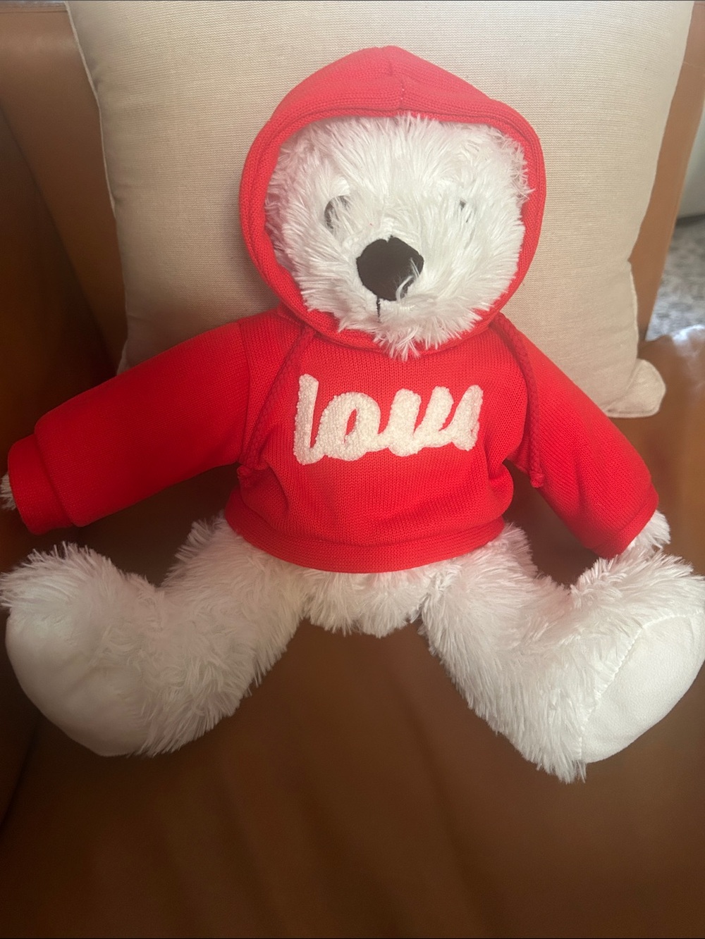 Plush White Teddy Bear in Red 'Love' Hoodie